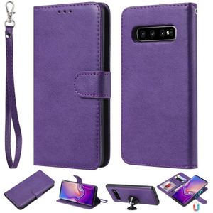 Voor Galaxy S10 Solid Color Horizontal Flip Protective Case met Holder & Card Slots & Wallet & Photo Frame & Lanyard(Purple)