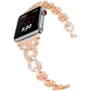 8-vormige VO Diamond-bezaaid Solid RVS polsband horlogeband voor Apple Watch serie 3 & 2 & 1 38mm (Rose goud)