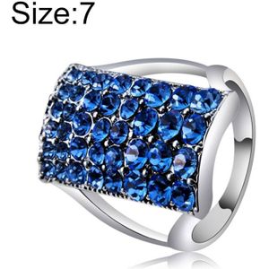 Verzilverde rechthoek met blauwe kristallen ring voor vrouwen (zilver met diamant  de VS  maat: 7)