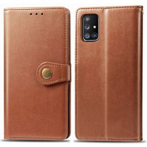 Voor Galaxy A51 5G Retro Solid Color Leather Buckle Telefoonhoes met Lanyard & Photo Frame & Card Slot & Wallet & Stand Functie(Bruin)