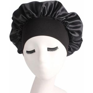 2 PCS TJM-301 Night Cap met brede brim en elasticiteit hoofdband dames chemotherapie cap hair care hoed  grootte: M 56-58cm (Zwart)
