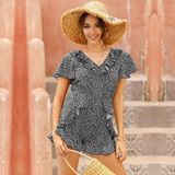 Dames Sexy Casual Printed Ruche Jumpsuit (kleur: Wijnrood Maat: XL)