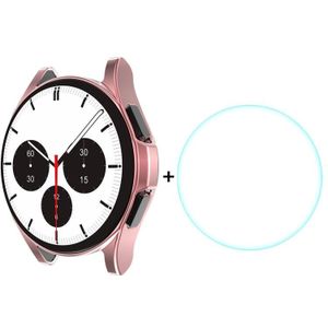 Voor Samsung Galaxy Watch4 Classic 42mm Enkay Hat-Prince Full Coverage Electroplate Soft Case TPU HD Clear Cover + Gehard Glass Protector (Pink)