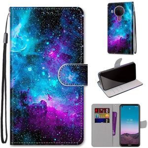 Voor Nokia 5.4 Gekleurde Tekening Cross Textuur Horizontale Flip PU Lederen Case met Houder & Card Slots & Wallet & Lanyard (Purple Green Starry Sky)