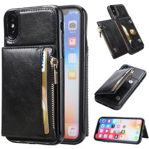 Zipper Wallet Bag PU Back Cover Shockrpoof Phone Case with Holder & Card Slots & Wallet For iPhone  X / XS(Black)