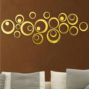 Wandklok 3D driedimensionaal acryl mode spiegel muur stickers klok DIY cirkel combinatie decoratieve klok (goud)