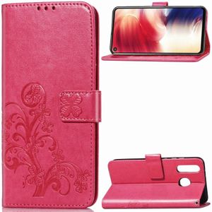 Lucky Clover ingedrukt bloemen patroon lederen case voor Galaxy A8s  met houder & kaartsleuven & portemonnee & hand strap (Rose rood)