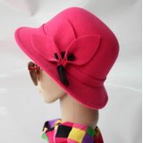Herfst en Winter Dames Pot Cap Woolen Top Hat met bloemdecoratie  maat: one size(Camel)