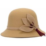 Herfst en Winter Dames Pot Cap Woolen Top Hat met bloemdecoratie  maat: one size(Camel)