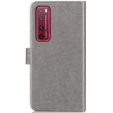 Voor Huawei Nova 7 Pro Vierbladige gesp relif gesp mobiele telefoon bescherming lederen case met Lanyard & Card Slot & Wallet & Bracket Functie(Grijs)