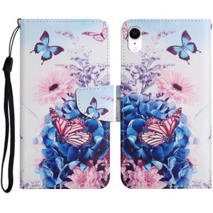 Geschilderd Patroon Horizontale Flip Lederen Case met Houder & Card Slot & Portemonnee voor iPhone XR (Purple Butterfly)