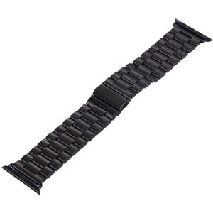 Voor Apple Watch 38mm vlinder gesp 3 kralen roestvrij staal Watchband(Black)