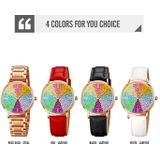 SKMEI 1811 Acht kleuren diamant ronde wijzerplaat Quartz horloge voor dames (zwart lederen riem)