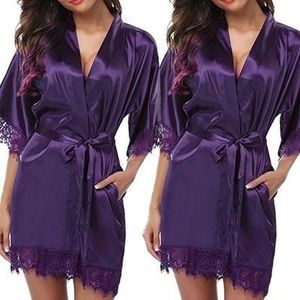 Halve mouw gewaad vrouwen faux Silk Pajama sexy nacht jurk  maat: S (paars)