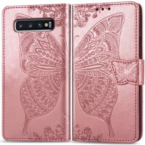 Butterfly Love bloemen relif horizontale Flip lederen case voor Galaxy S10 PLUS  met houder & kaartsleuven & portemonnee & Lanyard (Rose goud)