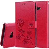 Rose relif horizontaal flip PU lederen Case voor Samsung Galaxy J4 Plus  met houder & kaartsleuven & portemonnee (rood)