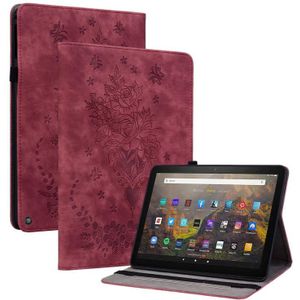Voor Amazon Kindle Fire HD10 2021 Butterfly Rose relif lederen Smart Tablet Case(Rood)