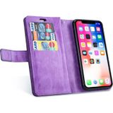 Voor iPhone X / XS Multifunctionele rits horizontale flip lederen hoes met Holder & Wallet & 9 Card Slots & Lanyard(Paars)