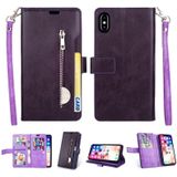 Voor iPhone X / XS Multifunctionele rits horizontale flip lederen hoes met Holder & Wallet & 9 Card Slots & Lanyard(Paars)