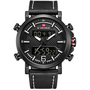 NAVIFORCE 9135 Sport horloge lederen waterdichte Quartz horloges datum LED analoge klok voor mannen