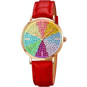 SKMEI 1811 Acht Kleur Diamond Ronde wijzerplaat Quartz horloge voor dames (rode lederen riem)