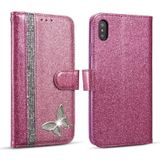 Glitter poeder vlinder lederen telefoonhoesje voor iPhone XS Max