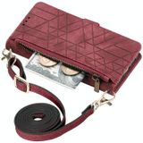 Voor iPhone 15 geometrische rits portemonnee zijgesp lederen telefoonhoes met crossbody lanyard