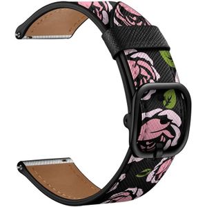 22mm voor Xiaomi Haylou RT RS3 LS04 / LS05S Universele bedrukte lederen vervangende band horlogeband (Rose)