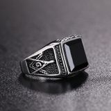 Europa en Amerika stijl Punk Gothic Retro Zwarte Onyx edelsteen mannen Titanium staal Ring  US maat: 10  Diameter: 19 9 mm  omtrek: 62 4 mm (staal kleur)