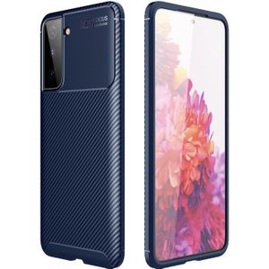 Voor Samsung Galaxy S21 FE Carbon Fiber Texture Shockproof TPU Case (Blauw)