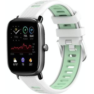 Voor Amazfit GTS 4 Mini 22 mm kruistextuur twee kleuren siliconen stalen gesp horlogeband (wit + groenblauw)