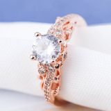1 paar vrouwen Fashion Micro-ingelegd Zircon verlovingsring prinses koningin aristocratische Temperament paar Ring(Rose Gold US size: 7)
