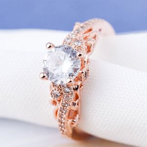 1 paar vrouwen Fashion Micro-ingelegd Zircon verlovingsring prinses koningin aristocratische Temperament paar Ring(Rose Gold US size: 7)