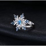 Mode 925 sterling zilveren sneeuwvlok bloem blauwe topaas ring sieraden vrouwen  Ringmaat: 8