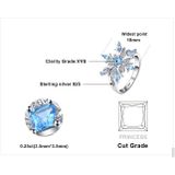 Mode 925 sterling zilveren sneeuwvlok bloem blauwe topaas ring sieraden vrouwen  Ringmaat: 8