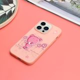 Voor iPhone 14 Pro Max Silicone Painted Phone Case met Lanyard (Flower Bear)
