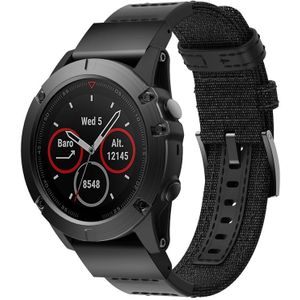 Canvas en lederen polsband horlogeband voor Garmin Fenix5x plus Fenix3  polsband maat: 150 + 110mm (zwart)