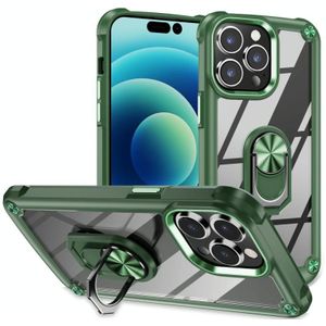 For iPhone 14 Pro Max TPU + PC Lens Protection Phone Case with Ring Holder(Green)