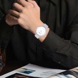 CAGARNY 6872 ronde wijzerplaat eenvoudige nagel schaal Fashion vrouwen Quartz beweging horloge met roestvrij stalen Band (zilver + wit)