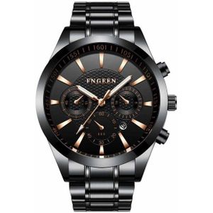 FNGEEN 5012 mannen waterdichte lichtgevende Imitate zes-naald design horloge (zwart staal zwart)