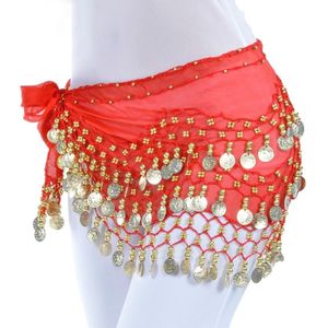 Lady Belly Dance hip sjaal accessoires 3-rij riem rok buikdansen taille ketting wrap volwassen dans slijtage (rood)