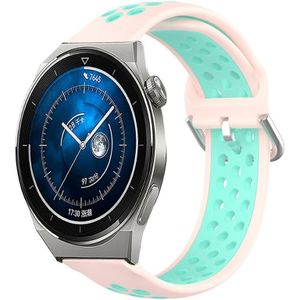 Voor Huawei Watch GT3 Pro 46 mm 22 mm geperforeerde ademende sport siliconen horlogeband (roze + watereend)