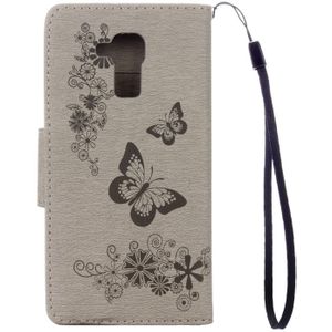 Huawei Honor 5c horizontaal Geperst bloemen vlinder patroon PU leren Flip Hoesje met draagriem  houder en opbergruimte voor pinpassen & geld (grijs)