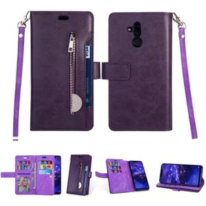 Voor Huawei Mate 20 lite Multifunctionele Rits Horizontale Flip Lederen Case met Holder & Wallet & 9 Card Slots & Lanyard(Paars)