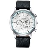 CHRONOS CH0401 drie-oog zes-naald lederen riem sport horloge voor mannen (zwart-wit)