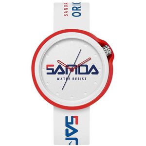 Sanda 3200 siliconen riem quartz sport horloge voor mannen en vrouwen (wit rood)
