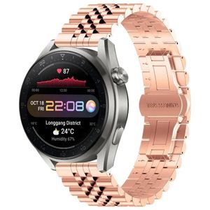 Voor Huawei Watch3 Pro New Five Bull halfronde roestvrijstalen horlogeband + riemverwijderingsgereedschap (rosgoud)