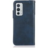 For OnePlus 9RT 5G KHAZNEH Dual-Splicing Cowhide Texture Horizontal Flip Leather Phone Case(Blue)
