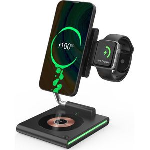 KTM8 15W 3 in 1 Portable Folding Magnetic Wireless Charger (Black)