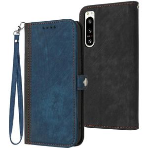 Voor Sony Xperia 5 IV Side Buckle Double Fold Hand Strap Leather Phone Case (Royal Blue)